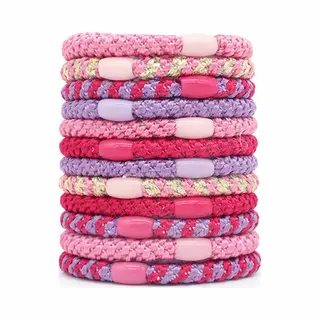 10 X Knekkie Haarelastiekjes Met Kraaltje – Gevlochten Elastiek & Armband - Roze Stijl