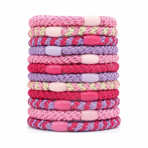 10 X Knekkie Haarelastiekjes Met Kraaltje – Gevlochten Elastiek & Armband - Roze Stijl thumbnail