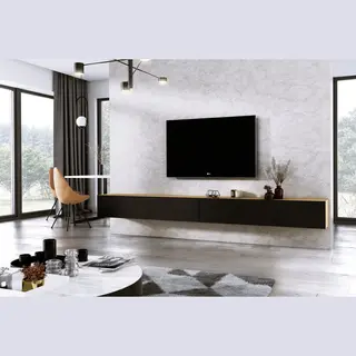 Meubel Square - Tv Meubel Diamond - Eiken / Mat Zwart - 300cm (2x150cm) - Hangend Tv Kast