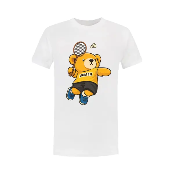 Sol's Badminton Beertje Heren T-shirt - Dieren - Sport - Shuttle - Tennis - Beer - Racket - Smash thumbnail