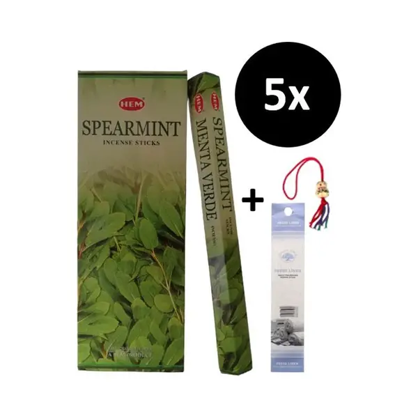Wierook - Wierookstokjes - 5 Kokers - 100 Stokjes + 5 Mini Stokjes En 1 Gelukspoppetje - Geur Spearmint - Aarmunt thumbnail