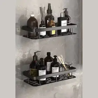 Ruhhy Shampoo Houder - Douche Rekje - Organizer - Doucherek Zwart - Zonder Boren - 2 Laags - Zelfklevende - Badkamer Rek - Zwart