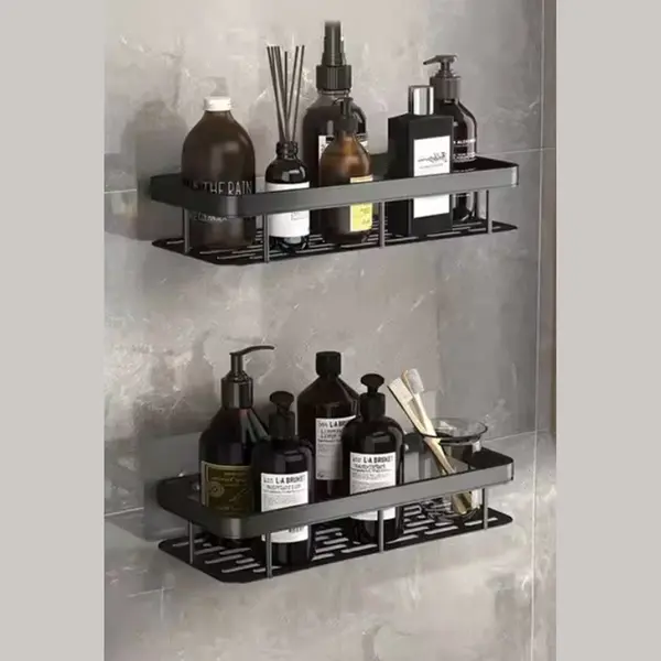Ruhhy Shampoo Houder - Douche Rekje - Organizer - Doucherek Zwart - Zonder Boren - 2 Laags - Zelfklevende - Badkamer Rek - Zwart thumbnail