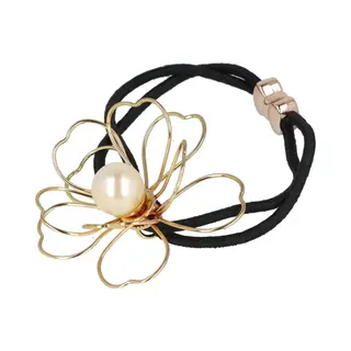 Haarsoires Haarelastiek – Bloem 5cm – Metaaldraad Parel – Zwart Wit Goud