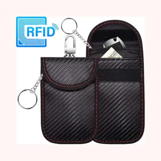 Rfid Auto Keyless Beschermhoes Autosleutel - Zwart - Carbon - 2 Stuks - Anti Diefstal - Keyless Entry - Anti Diefstal - Met Haak - Autosleuteltasje -