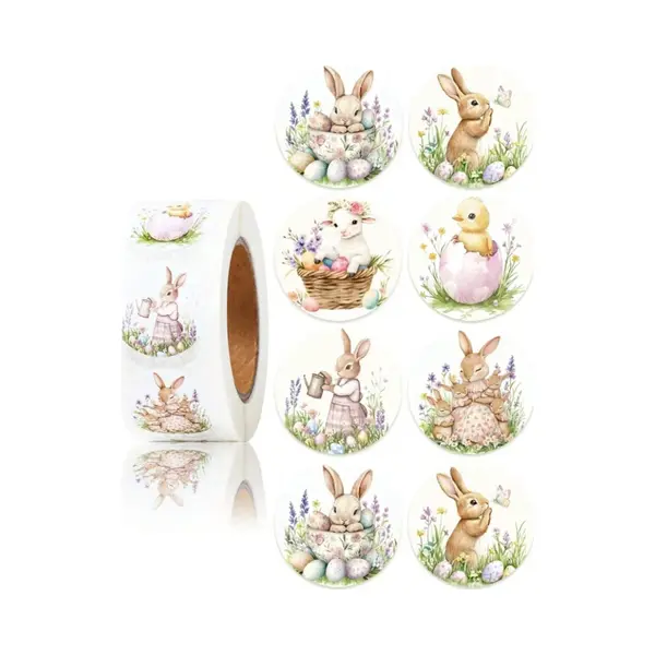 Sticker Pasen - 8 Assorti - Konijn - Peter Konijn / Rabbit - Sluitsticker - Sluitzegel - Happy Easter - Paaseieren - Dots | | Kaart - Envelop | Fijne thumbnail