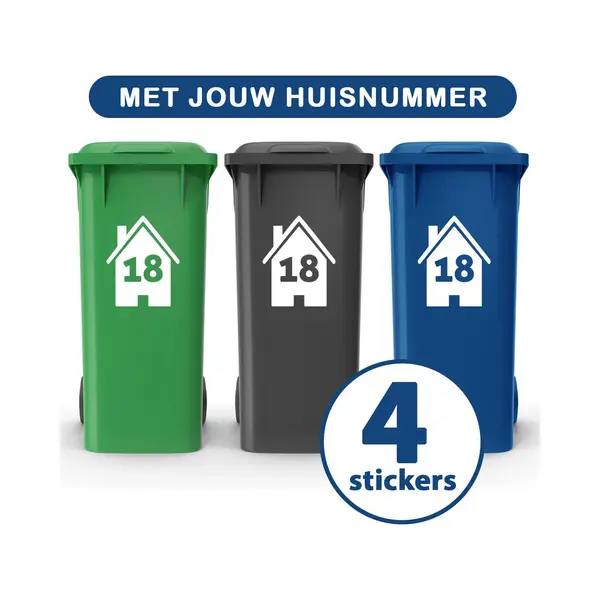 Kleurmedia Container Stickers - Voordeelset 4 Stuks - 15x20 Cm - Container / Kliko Sticker Huisnummer - Afvalcontainer Sticker - Klikosticker - Wit - Huis Met thumbnail