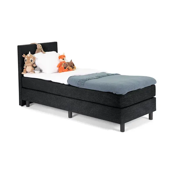 Soft bedden Kinder Boxspring Luxe 80x220 Glad Hoofdbord Gitzwart Lederlook thumbnail
