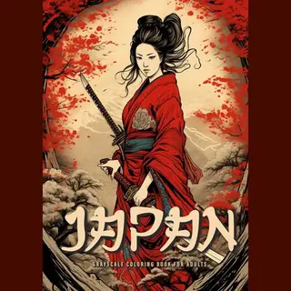 Japan Grayscale Coloring Book For Adults
