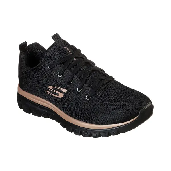 Skechers Women's Graceful Get Connected Sneaker, Black Mesh Rose Gold Trim, 7 Uk thumbnail