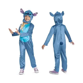 Disguise Disney Lilo & Stitch Stitch verkleedkostuum voor kinderen, officieel Disney by , Stitch-jumpsuit voor kinderen, inclusief capuchon met 3D-oren en zachte stof, voor leeftijden 3-4, 5-6 en 7-8 jaar