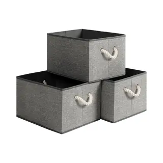 Songmics Aufbewahrungsboxen, 3er Set, Stoffboxen Ohne Deckel, Mit Griffen, 40 X 30 X 25 Cm, Leinenoptik, Grau RFB013G01