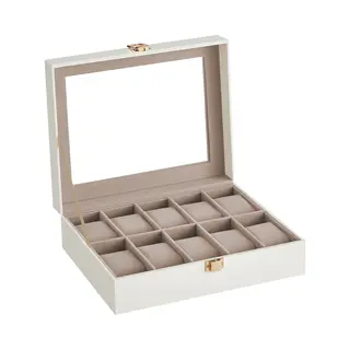 Songmics Uhrenbox Mit 10 Fächern, Uhrenkasten, Glasdeckel, Uhrenkoffer, Herausnehmbare Uhrenkissen, Metallverschluss, Geschenkidee, Pu-Bezug In