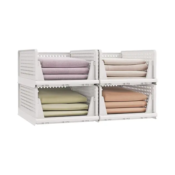 Songmics Organisateur D’Armoire Pliable, Tiroir Coulissant Empilable, Panier, Lot De 4, Étagère De Rangement, En Plastique, Pour Chambre, Bureau, thumbnail
