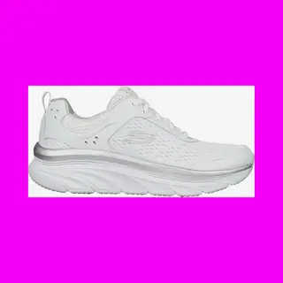 Skechers Damen D'lux Walker Infinite Motion Sneakers, White Silver Leather White Mesh Silver, 39 Eu