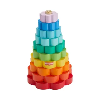 Fisher-Price Wooden Ring Stacker Toddler Fine Motor Toy, 10 Wood Pieces