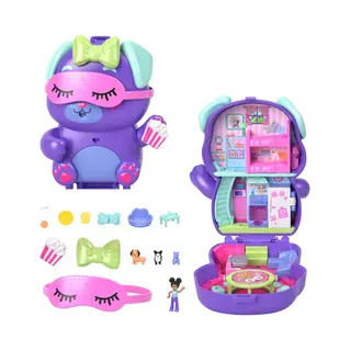 Polly Pocket Sleepover Puppy Compact Playset with 1 Micro Doll and Pet Dogs, Travel Toy with Food & Styling Accessories