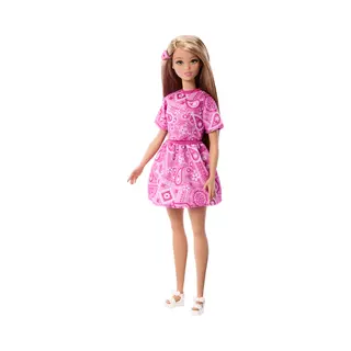 Barbie Fashionistas Style Pop nr. 249 in roze paisley rok, roze paisley top, blond haar