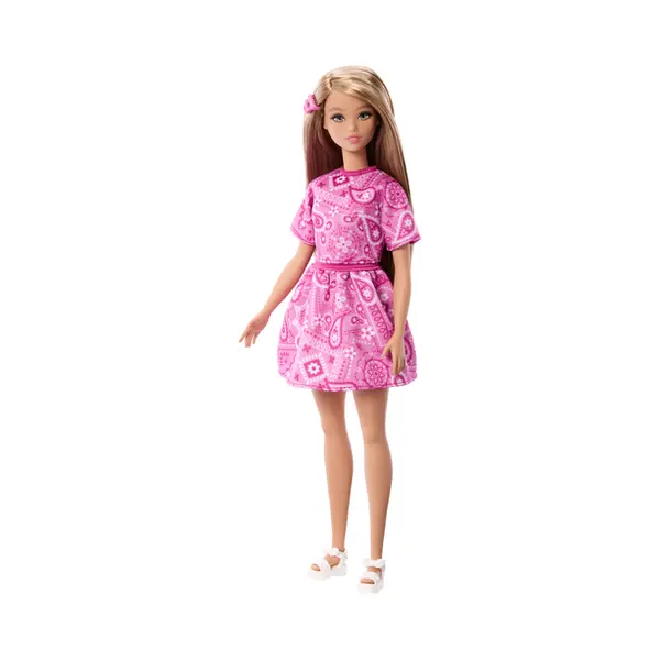 Barbie Fashionistas Style Pop nr. 249 in roze paisley rok, roze paisley top, blond haar thumbnail
