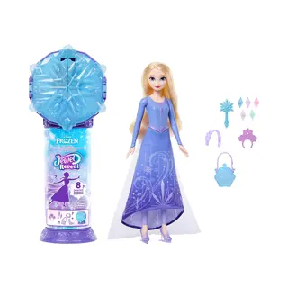 Mattel Disney Frozen Jewel Reveal Schaatsende Elsa modepop met 8 verrassingen, waaronder sieradendoosje en accessoires