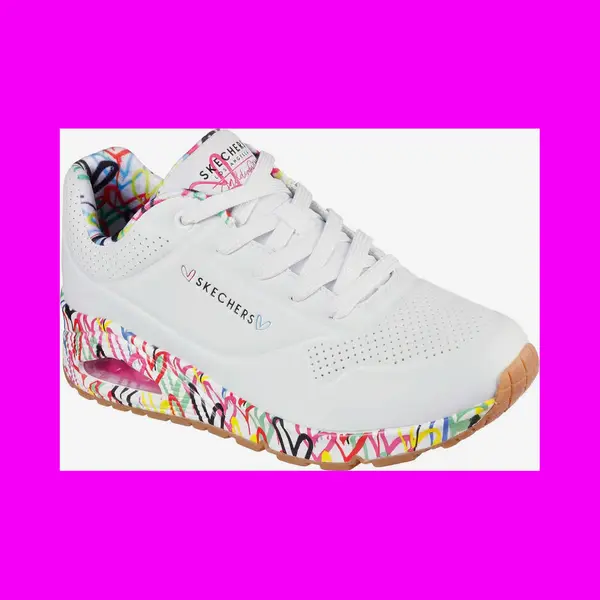 Skechers Für Damen. 155506 Turnschuhe Uno Loving Love Weiß (36), Stoff, Wohnung, Schnürsenkel, Lässig thumbnail