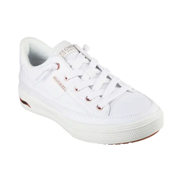 Skechers Damen Arch Fit Arcade Meet Ya There Sneaker, White Canvas/Rose Gold Trim, 36 Eu thumbnail