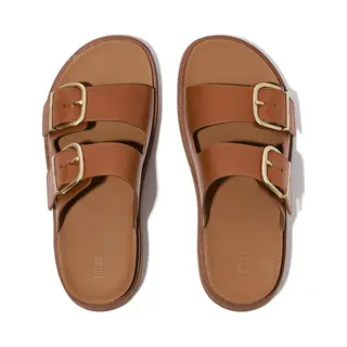 FitFlop Gen-Ff Buckle Two-Bar Leather Slides Bruin - Maat 36