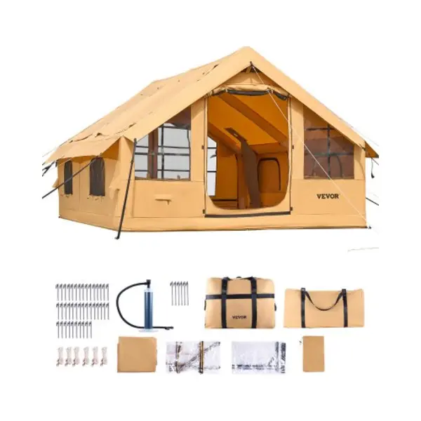 Vevor Inflatable Tents For Camping, 5-8 Person Easy Setup Blow Up Tent With Hand Pump, Luxury Glamping Tent With 2 Skylights, Canopy, Stove Jack 2 thumbnail
