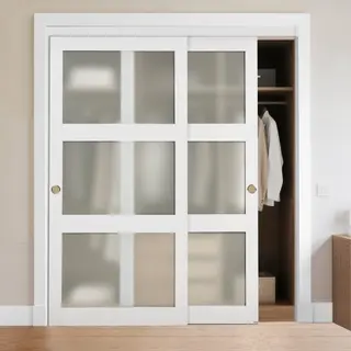 Vevor Schiebetür 1829 Mm X 2032 Mm (passende Öffnungsgröße), Bypass-Schiebetüren Aus Milchglas Mit Hardware-Kit, Massivholz & Mdf-Platte Mit
