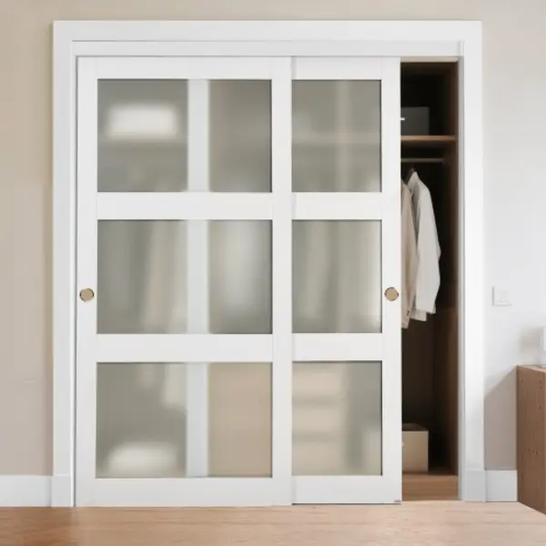 Vevor Schiebetür 1829 Mm X 2032 Mm (passende Öffnungsgröße), Bypass-Schiebetüren Aus Milchglas Mit Hardware-Kit, Massivholz & Mdf-Platte Mit thumbnail