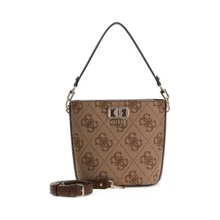 Guess Umhängetasche Schultertasche Karnilla Logo Bucket Latte Logo/Brown Hellbraun