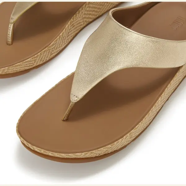 FitFlop Lulu Lux Graphic-Weave Leather Toe-Post Sandals Dames Sandalen - Metallic Beige thumbnail