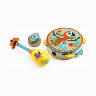 Djeco Set of 3 instruments: Tambourine, maracas, castanet - 32,5 x 185 x 6 cm