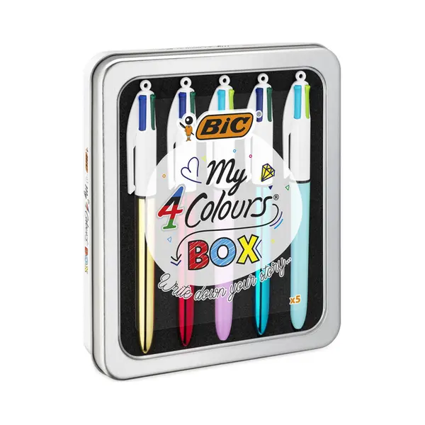 Bic 4 Meine Farben Box Multicolor Clip-on ausziehbarer Kugelschreiber 5 Stück thumbnail