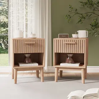 Rosahqnda Nachtkastje (2 Stuks) Met 1 Open Plank En 1 Lade, Set Van 2 Moderne Nachtkastjes, Ladekast, Nachtkastje Voor Slaapkamer, Woonkamer, Houtkleur