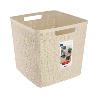 Keter Curver Korb Jute Aus 100 % Recyceltem Kunststoff, Quadratisch, Weiß, L, 17 L