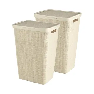 Keter Curver Jute Wäschekorb Mit Deckel 58L - 2 Stück - Broken White