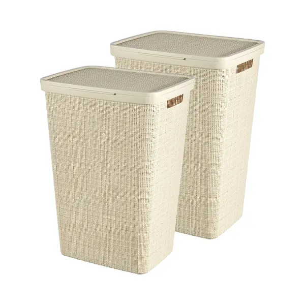 Keter Curver Jute Wäschekorb Mit Deckel 58L - 2 Stück - Broken White thumbnail