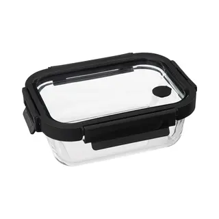 5Five Vershoudbakje Met Deksel - Glas - Luchtdicht - Met Clips - 19 X 14 X 7 Cm - 500 Ml - Zwart/transparant