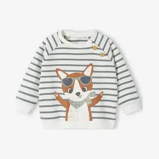Vertbaudet Gestreept Sweatshirt Van Molton Baby Groen, Gestreept