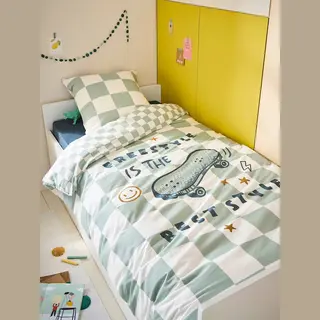 Vertbaudet Set Dekbedovertrek + Kussensloop Voor Kinderen Good Freestyle Met Gerecycled Katoen Groen, Geruit