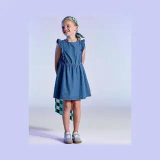 Vertbaudet Denim Meisjesjurk Met Ruches Stone