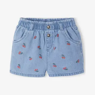 Vertbaudet Baby Denim Short Met Madeliefborduursel Double Stone