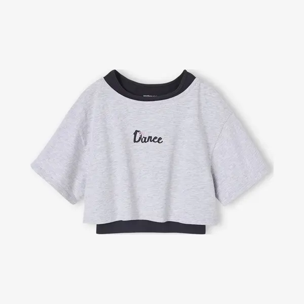 Vertbaudet 2-in-1 Cropped Sport T-shirt Met Beha's Voor Meisjes Gemêleerd Grijs thumbnail