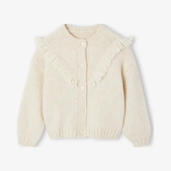 Vertbaudet Mädchen Cardigan Mit Fransen Wollweiß 158 thumbnail