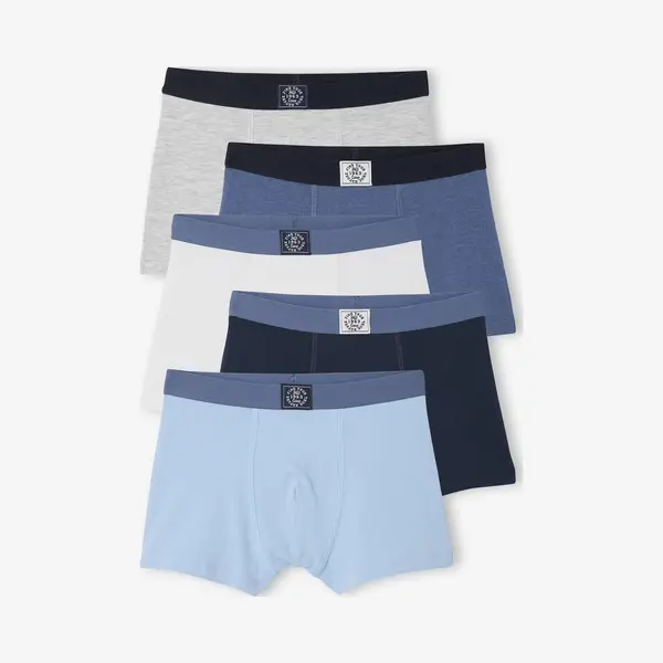 Vertbaudet Set Van 5 Effen Boxershorts Voor Jongens Blauw thumbnail