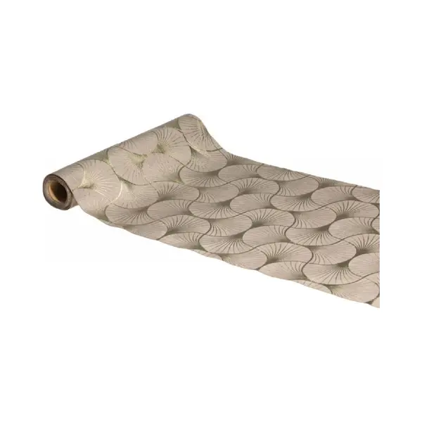 Chaks Tafelloper Op Rol - Ginkgo Print - Beige/champagne - 28 X 300 Cm - Polyester thumbnail