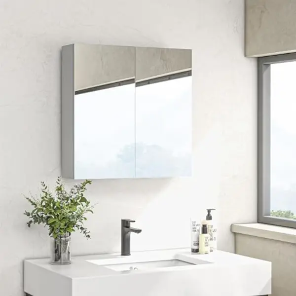 Kleankin Wandkast Voor Badkamer, Opbergkast, 3 Niveaus, Verstelbare Plank, 2 Deuren En Spiegels, Hangkast, 60 X 15 X 60 Cm, Wit thumbnail