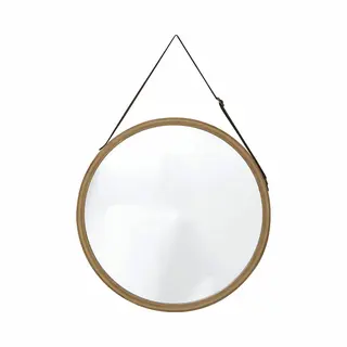 Tendance Wandspiegel Aan Ophangkoord - Rond - Bamboe - Frame Kleur Naturel - 38 X 38 Cm