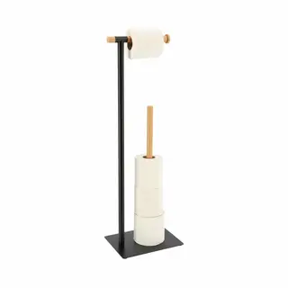 Tendance Toiletrolhouder En Reserverolhouder - Vrijstaand - Zwart - Metaal/bamboe - 70 Cm